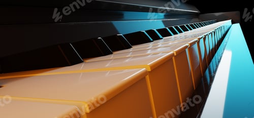 Preview: A Close-Up View of Piano Keys Illuminated by Soft Lighting at Night. 3d rendering