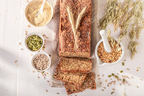 Preview: Multigrain loaf of wholemeal bread for perfect and healthy breakfast.