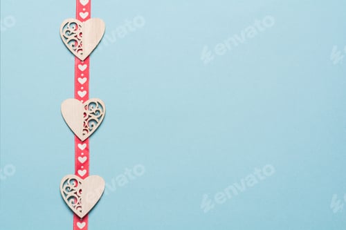 Preview: Wooden hearts on a blue background, Valentine's Day