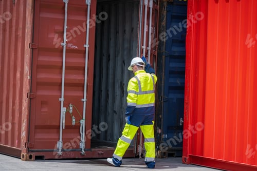 Preview: Cargo container worker checking and control loading Containers box in warehouse