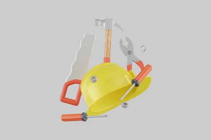 Aperçu: Outils disposés autour d'un casque jaune.