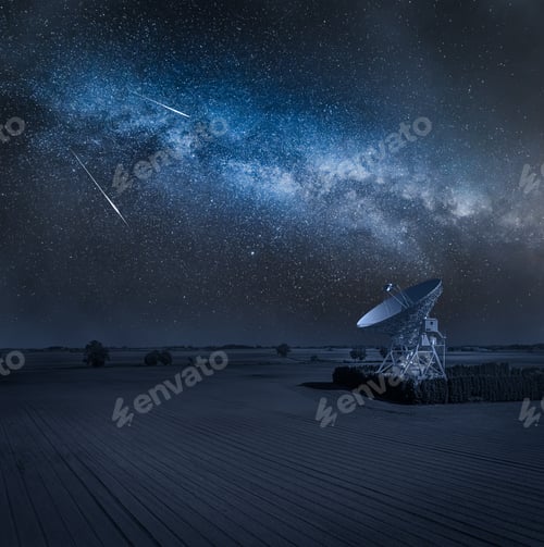 Preview: Milky way over astronomical observatory at night.