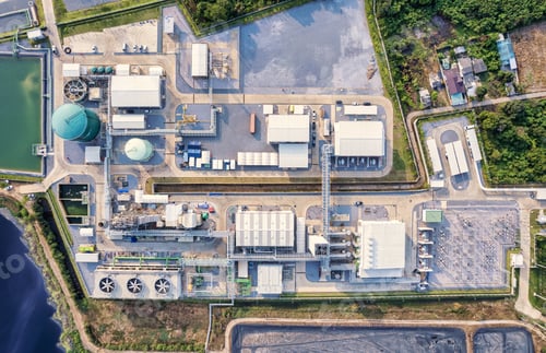 Preview: Electrical substation power plant, high voltage electricity with pipeline and tank warehouse