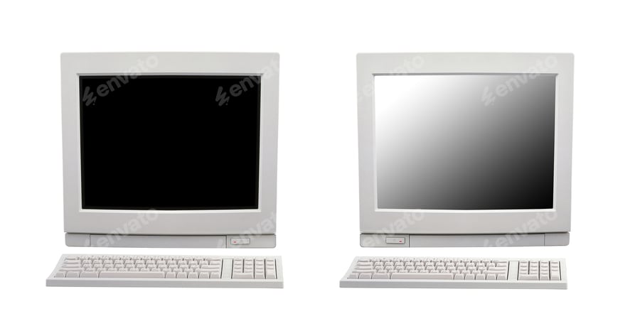 Cover for Vintage desktop computers isolated on white