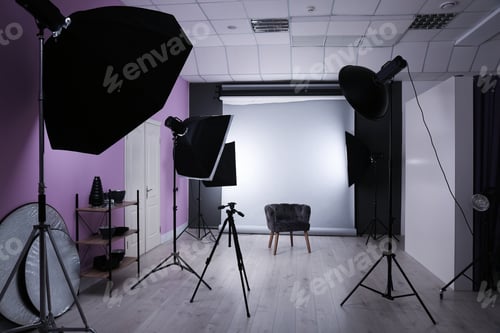 Preview: Interior of modern photo studio with professional equipment