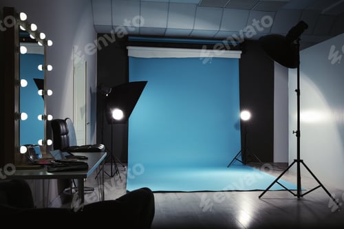 Preview: Modern photo studio interior with professional lighting equipment