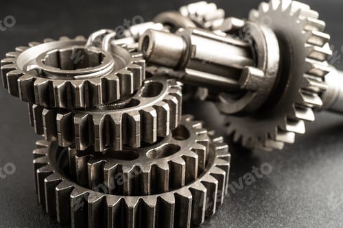 Preview: Gear and cogs wheels, clock mechanism, brass metal engine industrial.