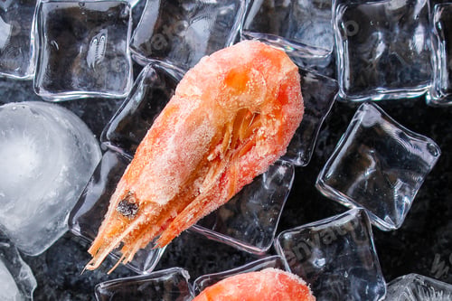 Preview: Shrimp Boiled Frozen (Long-Term Seafood Products) Pescatarian Menu Concept. Background. Top View