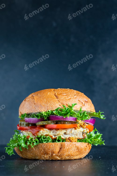 Preview: Burger Delicious Grilled Cutlet Sandwich And Vegetables Serving Size Organic Healthy Ething Natural