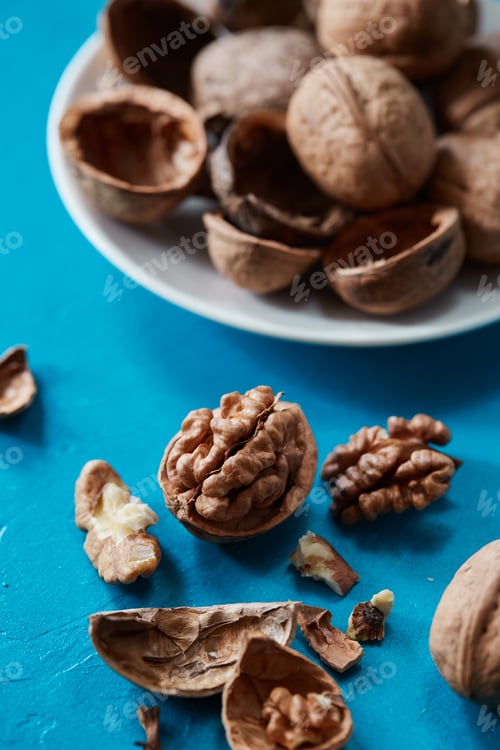 Preview: Walnuts on a rustic color backdrop