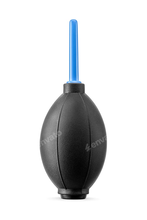 Preview: Dust cleaner, rubber bulb air blower pump for camera and lenses isolated on white.