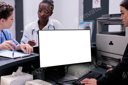 Preview: Receptionist manages patient records and schedules appointments typing medical data on computer