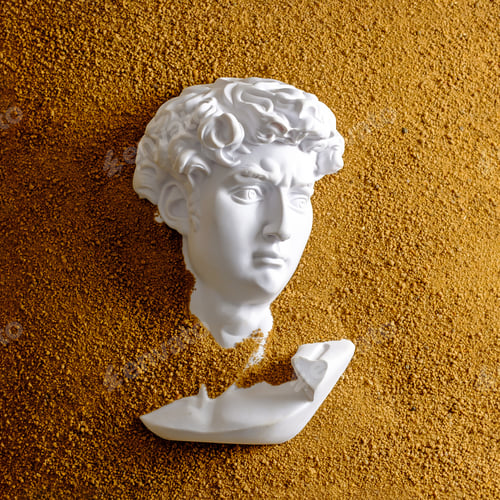 Preview: Gypsum David head in dune or sand.
