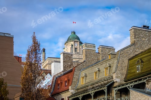 Preview: Old houses rooftops and clock tower of the old post office building - Quebec City, Canada