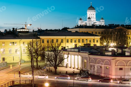 Preview: Helsinki, Finland. Night Evening View Of Helsinki Cathedral And