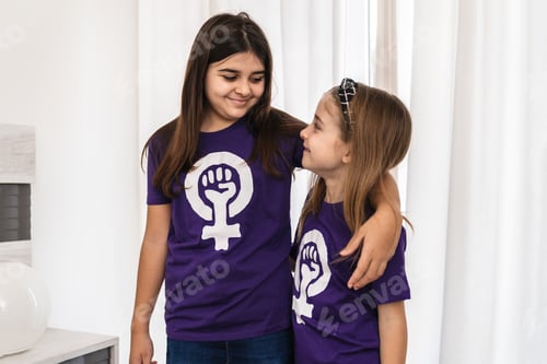 Preview: Two Girls Hugging Wearing Feminist T-Shirts