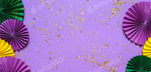 Preview: Mardi gras.Holidays mardi gras masquarade, venetian mask fan over purple background. view above,ma