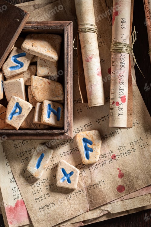 Preview: Extraordinary rune stones and scrolls with futhark alphabet