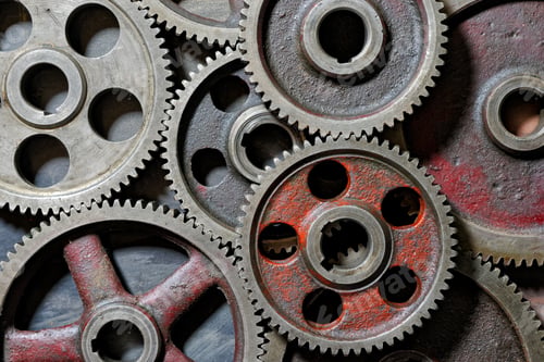 Preview: Group of old steel cogwheels
