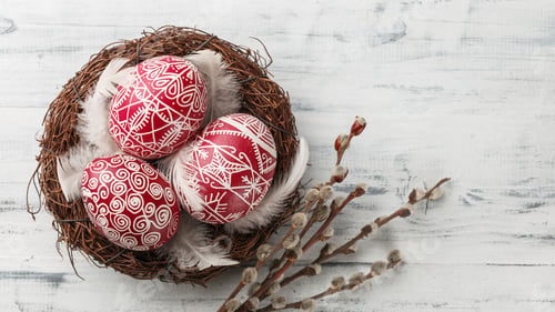Preview: Pysanky, decorated Easter eggs in the nest