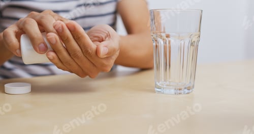 Preview: Man taking pill at home