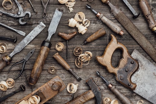 Preview: Old carpentry tools on the workbench
