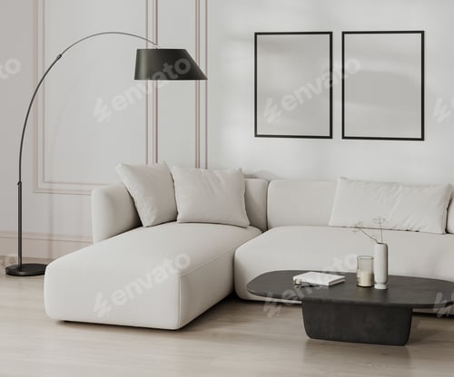 Preview: Modern Interior with Sofa and Mockup Frames