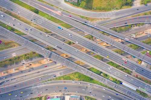 Preview: Cars driving on highway or motorway. Overpass bridge street roads in urban city town.