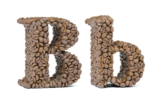 Preview: Letter B from coffee bean isoilated on white. Coffee alphabet font.