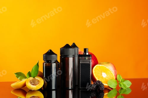 Preview: Vape smoking liquid with fruit flavor on orange background