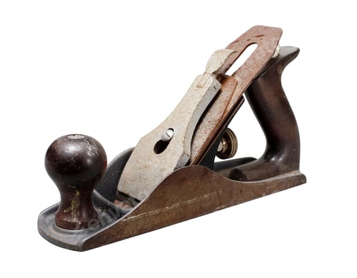 Preview: Aged Wooden Hand Plane on White Background