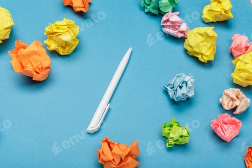 Preview: colorful crumpled paper balls. creative photo. close up