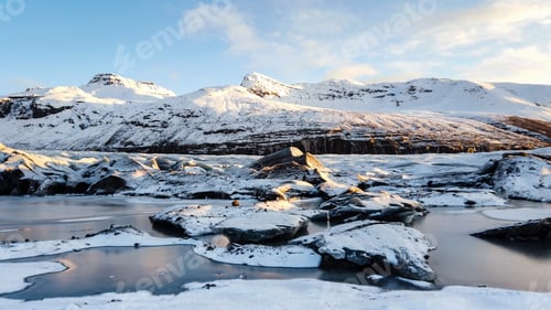 Preview: Jokulsarlon glacial lake, Iceland. Icebergs floating on water. Iceland landscape