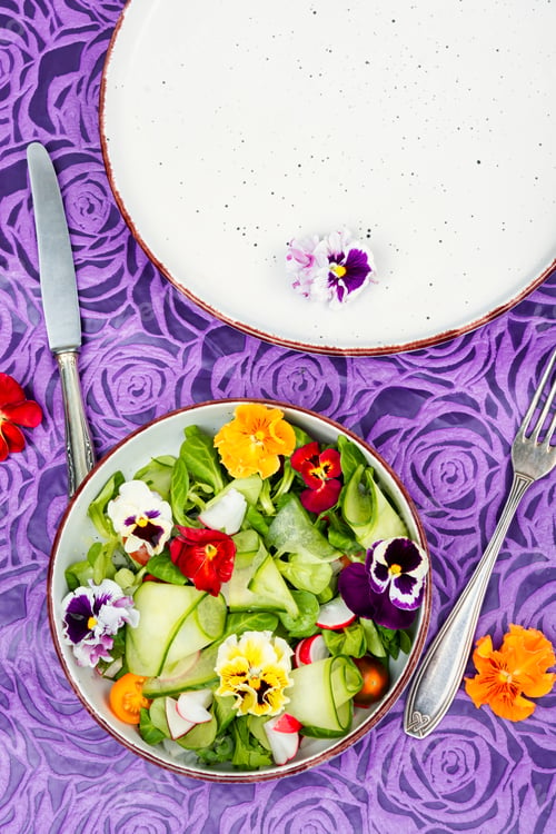 Preview: Vitamin vegetables salad with flowers.