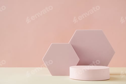 Preview: Hexagonal and round shapes against pink background