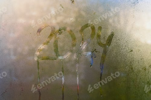 Preview: 2024 the inscription on the wet glass of the window