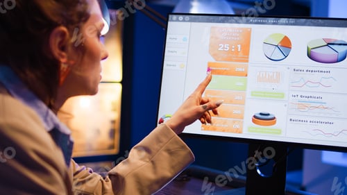 Preview: Advisor agent analyzing statistics graphs in startup office