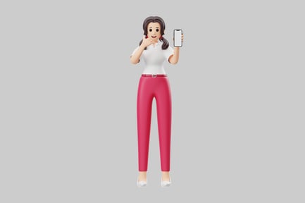Preview: Cartoon woman holding smartphone device