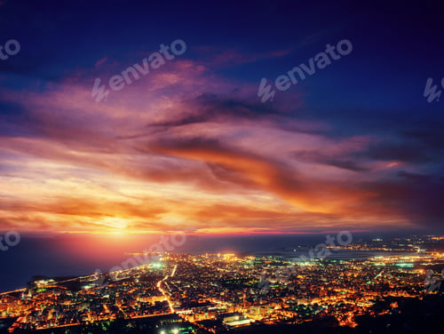 Preview: city with a night on the beach. Sicily. Italy. Europe