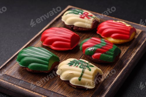 Preview: Sweet madeleine sponge cookies covered with colored chocolate