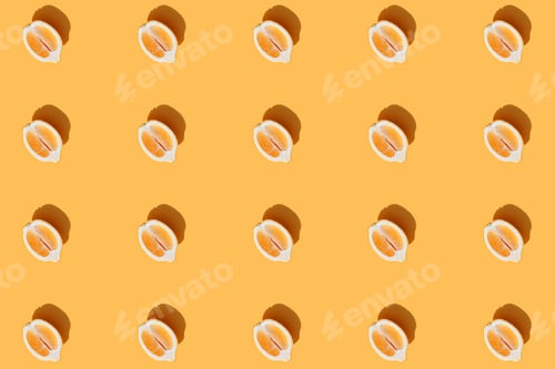 Preview: Pattern with halves of lemon collection with shadow on orange background