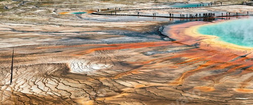 Preview: Panoramic shot of the Grand Prismatic Spring in Yellowstone National Park, Wyoming USA
