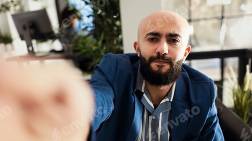 Preview: POV of businessman on videocall meeting