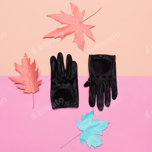 Preview: Fashionable leather gloves Spring vibration. Concept Minimal des