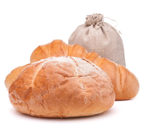 Preview: fresh bread and flour sack isolated on white background cutout