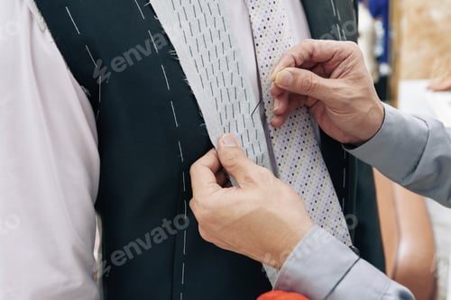 Preview: Tailor Working on Jacket Lapel with Needle