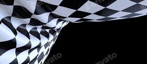 Preview: Panoramic shot of a finish line flag on a black background