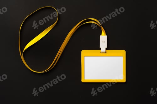 Preview: Badge on string on black background top view