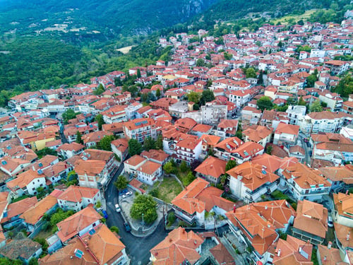 Preview: Greek town of Litochoro with small houses and narrow streets