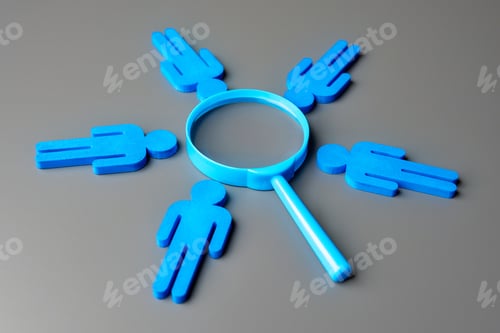 Preview: A magnifying glass and a group of blue figures.
